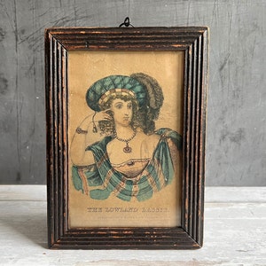 Antique Scottish Miniature Nursery Print The Lowland Lassie Hand Colored Engraving by Lumsden & Son, Scotland C 1830 Robbie Burns Interest