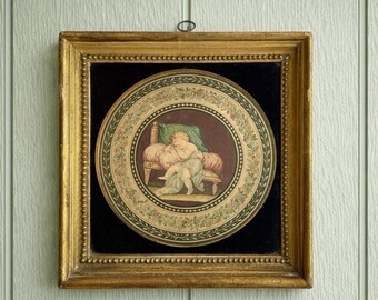18th Century Classical Engraving Sleeping Child Gilt Frame 1794