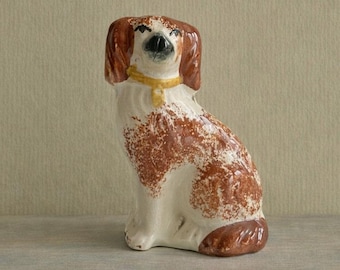 19th Century Staffordshire Dog Figure SMALL Dog Red Spatter Ware Spongeware C 1870