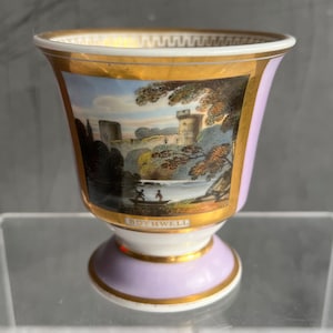 Rare Chamberlain Worcester Pedestal Cup Named View Bothwell Castle, Scotland, Lavender Ground Circa 1820 AF