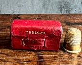 Antique Regency Red Leather Needle Packet Box, Book Form, English Circa 1820