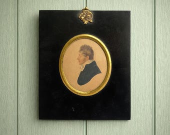 Antique Regency Painting Portrait Miniature Gentleman Circa 1810 AF