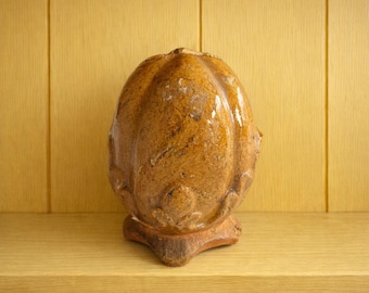 19th Century Childs Pottery Money Box Coin Bank Acorn Design Folk Art C 1860