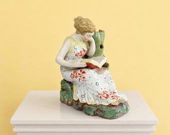 RARE Staffordshire Figure Spill Vase Regency Lady Reading Hand Enamelled C 1820