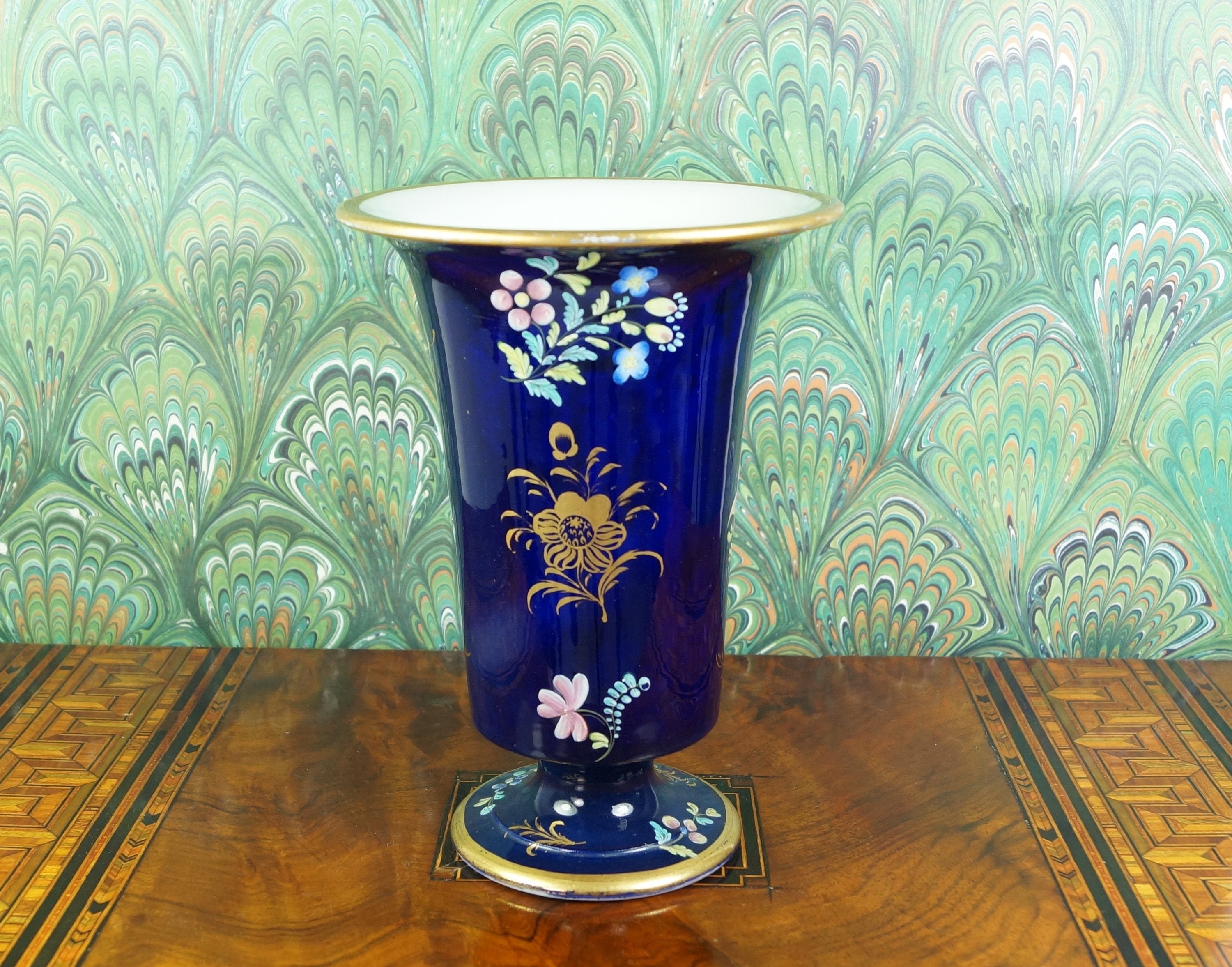 19th Century Spode Porcelain Vase, Pattern 3420, Blue, Pink and