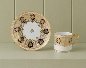 Georgian New Hall Coffee Cup and Saucer Cobalt Blue Gold Gilded C 1805
