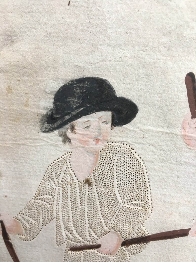 18th Century Pin Prick Picture Watercolour Painting Pilgrims Etsy