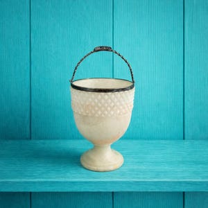 19th Century Swing Handle Alabaster Sugar Basket, Sterling Silver Dated 1805