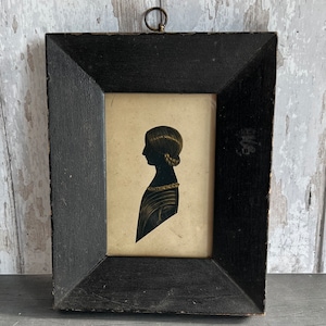 RARE 19th Century Merryweather Cut Paper Portrait Silhouette Young Lady With Braided Plait C 1840s