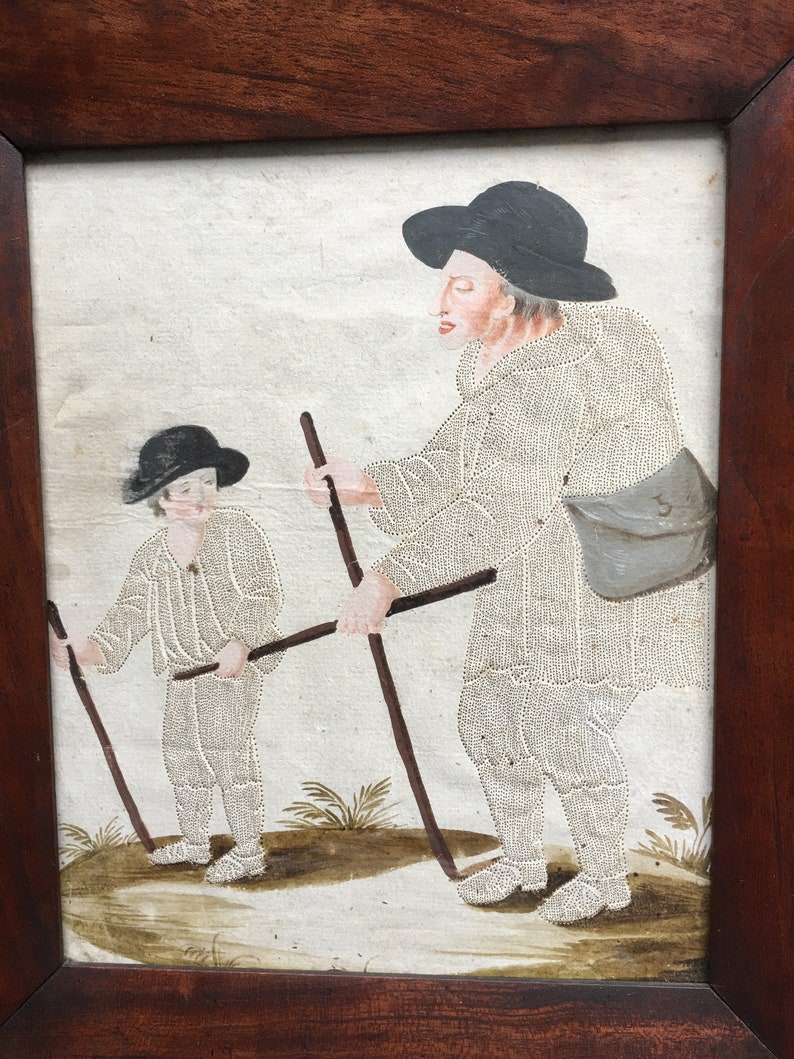 18th Century Pin Prick Picture Watercolour Painting Pilgrims Etsy