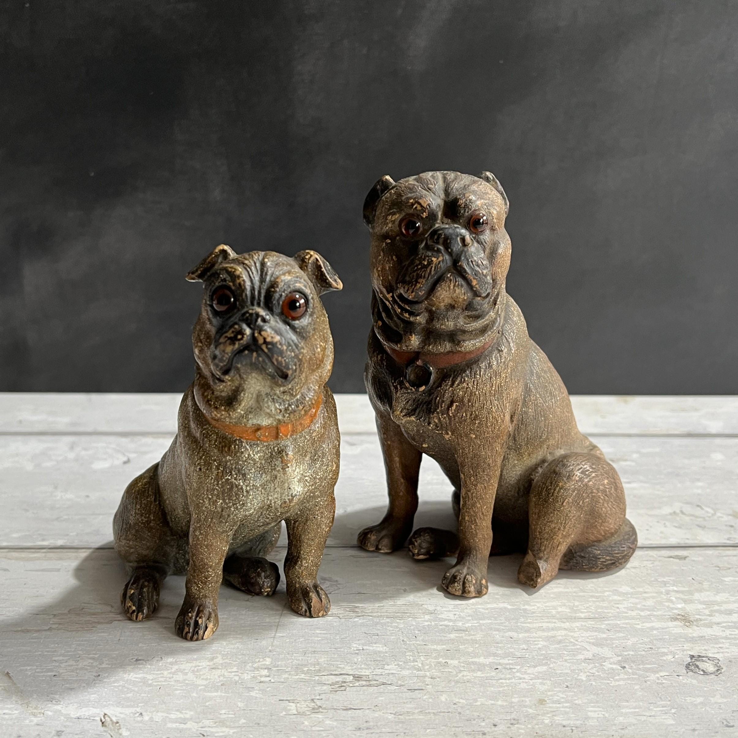 Russet Burbank 置物　オブジェ 19th Century Pug Dog Figure Austrian Terracotta Glass Eyes C 1890