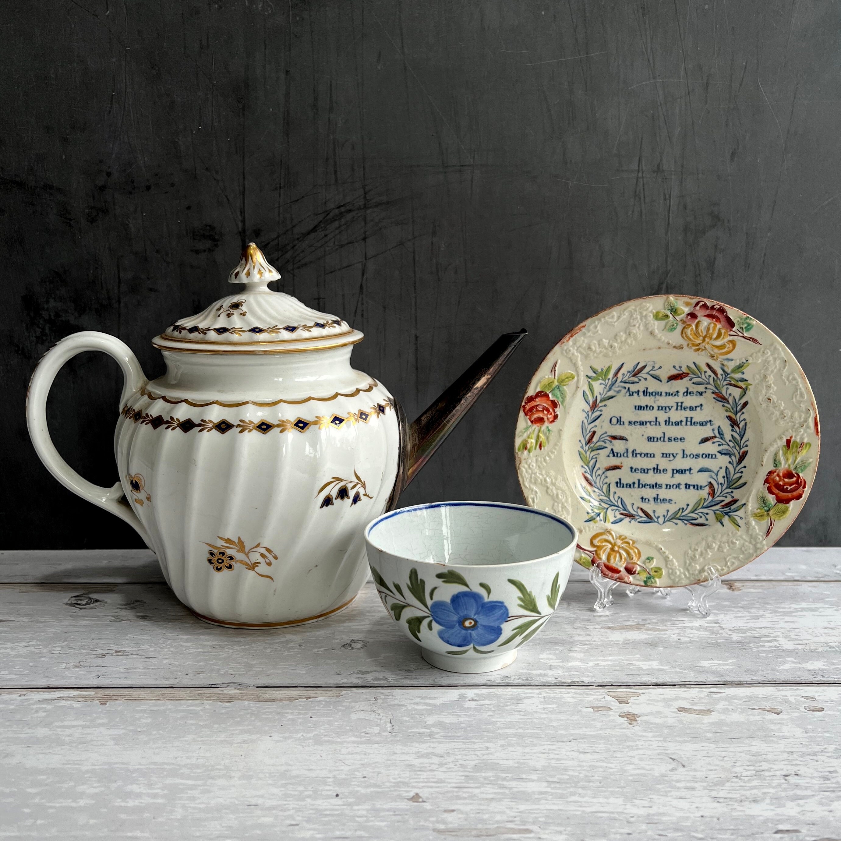 1785 Worcester Porcelain Teapot, Flight Period Mark, Make Do Spout