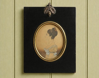 Antique J. H. Gillespie Portrait Miniature Young Lady Blue Dress Regency W. Hill Frame C 1820