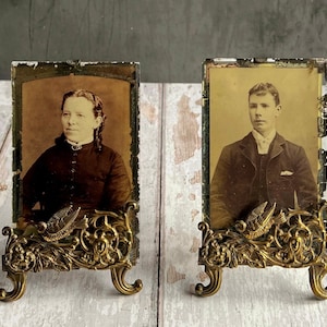 Antique 19th Century Ornate Small Mirrored Photo Frames Birds Carte de visite CDV Circa 1880
