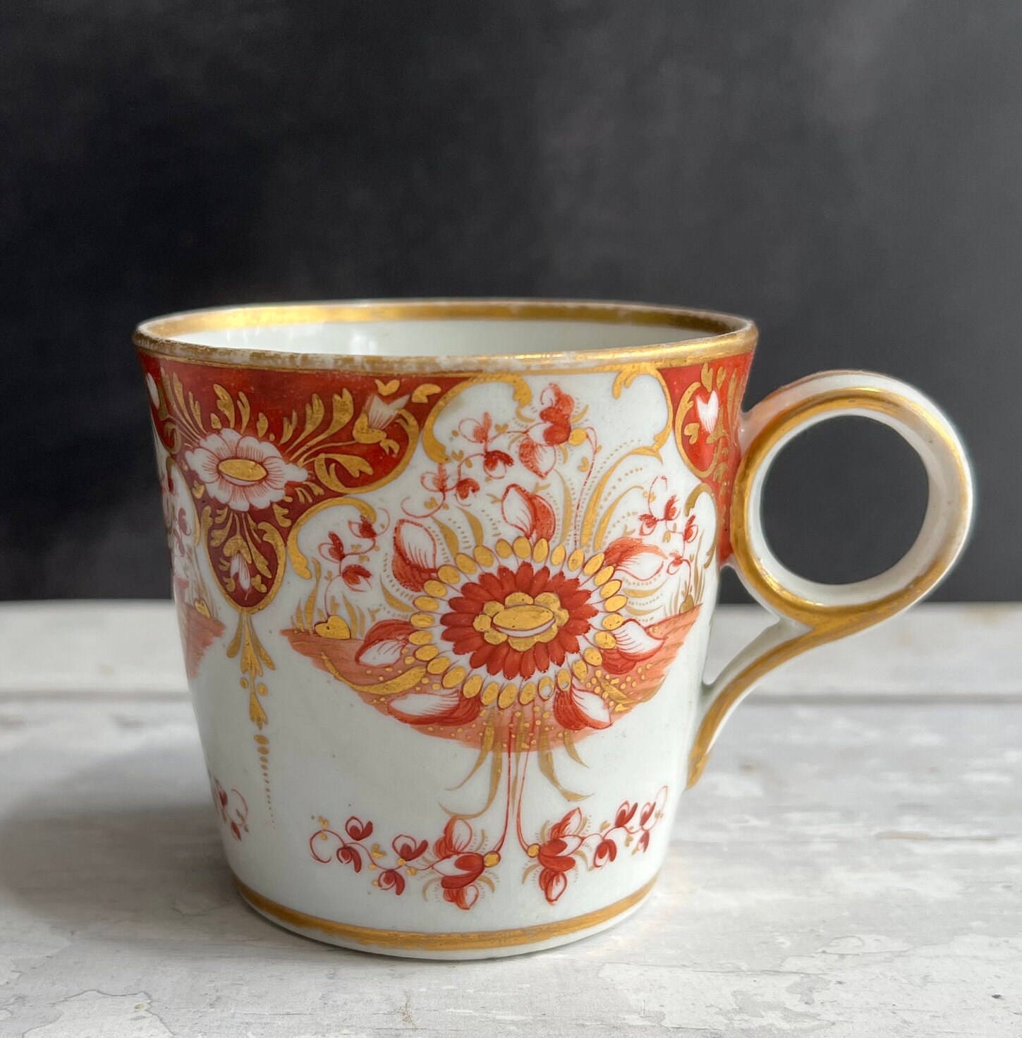 Antique Georgian Worcester Porcelain Coffee Can Cup Gilt Orange