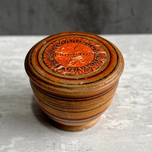 RARE 19th Century Early Tunbridge Ware Rouge Pot and Liner &#39;A Brighton Trifle&#39; Regency Treen C 1820