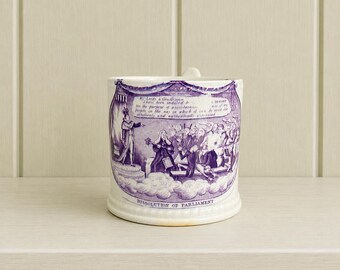 Antique Reform Mug King William IV Dissolution of Parliament Mug Kings Speech 1832 Purple Transferware