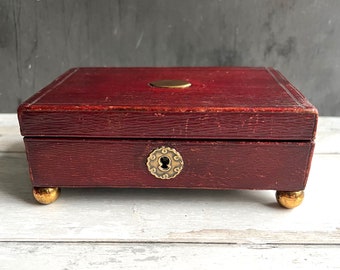 Antique Georgian Red Leather Sewing Box Part Fitted C 1810