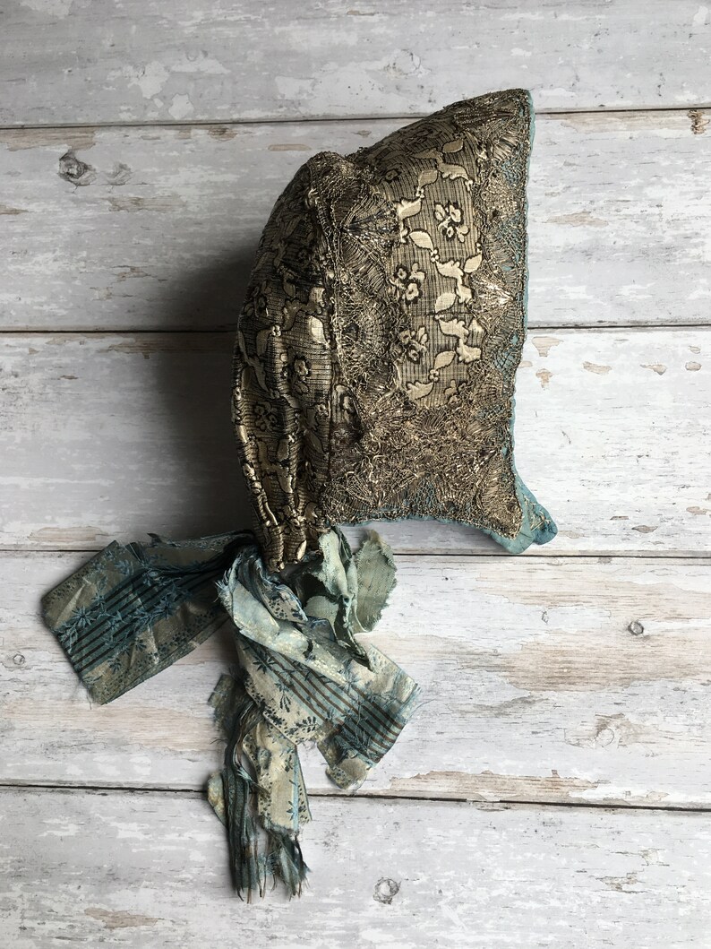 Antique Metal Lace Cap Brocade Silk German Etsy