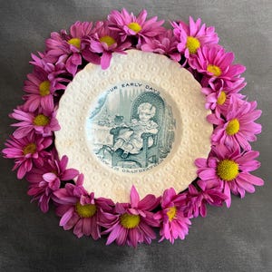 Antique 19th Century Staffordshire Childrens Plate Our Early Days Grandfather 1828