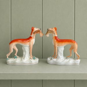 19th Century Pair Of Staffordshire Greyhound Whippet Dogs C 1870