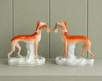 19th Century Pair Of Staffordshire Greyhound Whippet Dogs C 1870