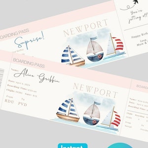 Newport, RI Printable and editable surprise or souvenir boarding pass, ticket, trip ticket, vacation ticket, boarding pass template