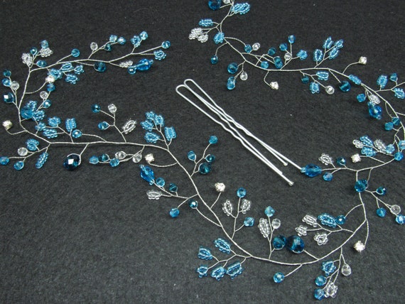 Extra Long Hair Vine Teal Bridal Crystal Vine Hair Pins Etsy