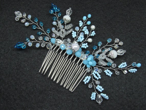 Crystal Comb Hair Wedding Bridal Combs Teal Hair Piece Etsy