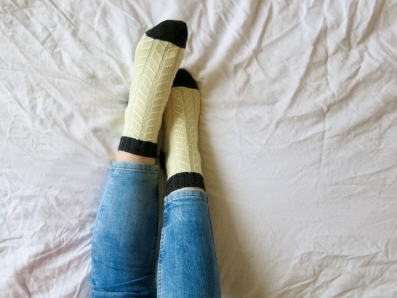 Knitted Wool Socks 100% Merino Wool Socks Yellow Socks Thin - Etsy
