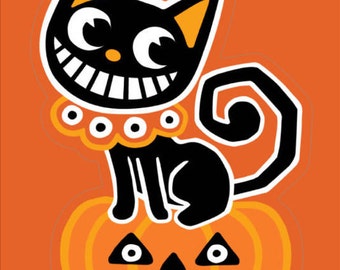 Spooky Pumpkin Black Cat Vinyl Sticker