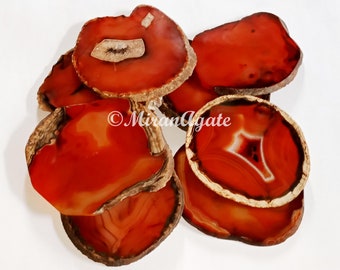 Naranja Carnelian Agate Coasters Set de 4 oro o plata galvanizada, montaña rusa hecha a mano, decoración del hogar