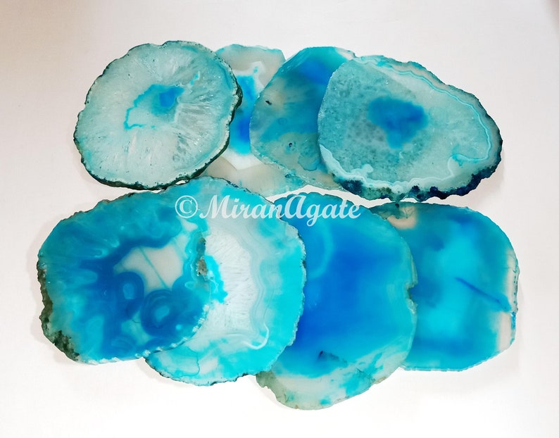 Turquoise Agate Coasters, Natural Gold or Silver Edge, Stone Drink Coasters, Table Decor, Handmade Gift image 8