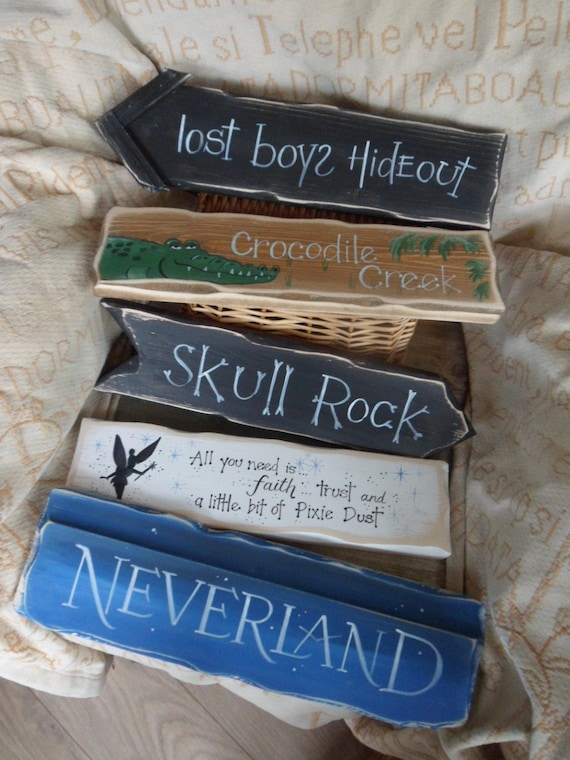 Peter Pan Signpost Sign Neverland Lost Boys Hideout Croc Creek