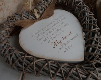 I wrote your name in the sand ..... Our Hanging Slate , wood and wicker hearts,  a handmade and bespoke gift to remember  lost loved ones
