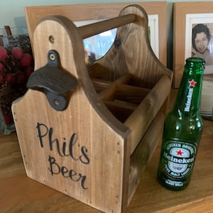 Custom Wood beer caddy gift Six pack beer crate Personalised groomsman gift Best man Usher Fathers Day gift Teacher Retirement Gifts for him image 3