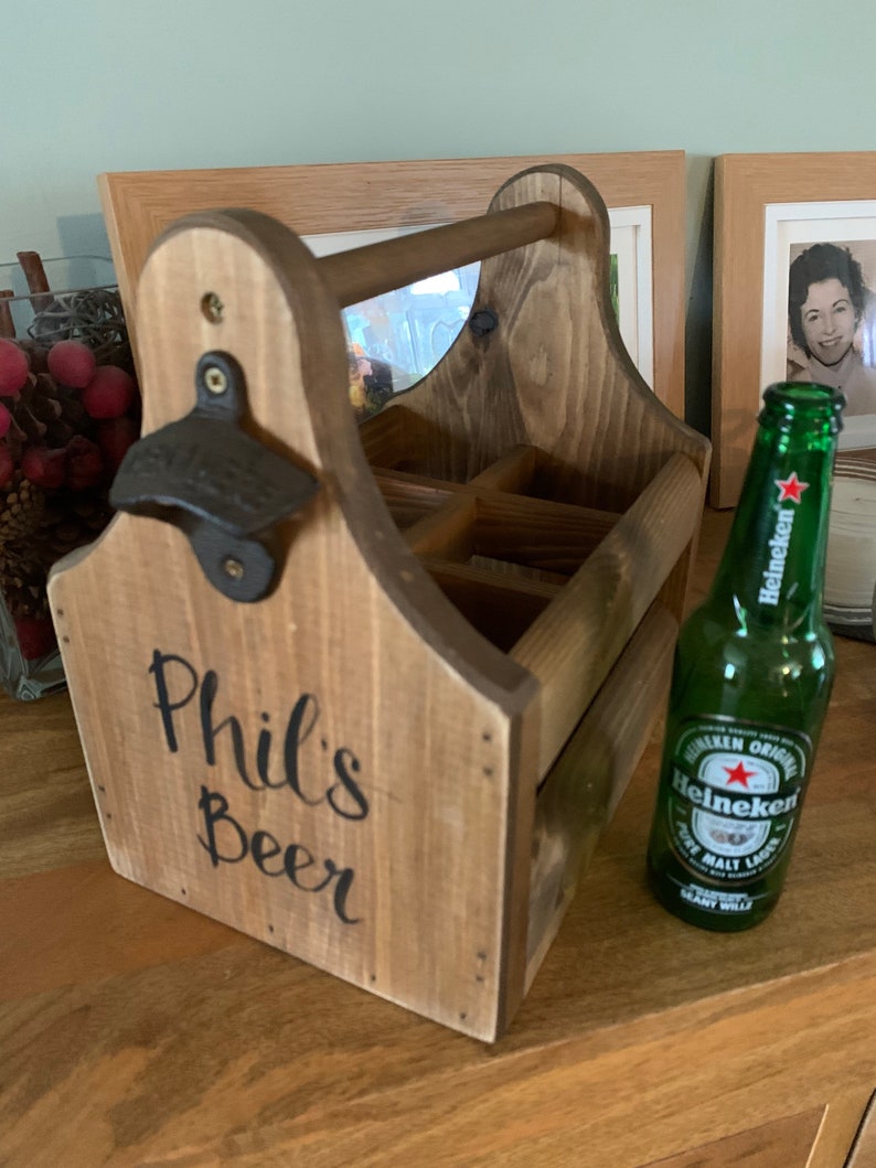 Custom Wood beer caddy gift Six pack beer crate Personalised groomsman gift Best man Usher Fathers Day gift Teacher Retirement Gifts for him image 3