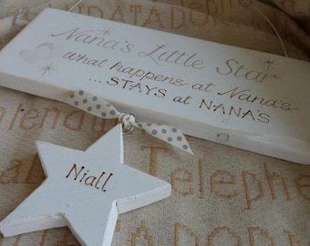 Nanny's Little Stars,  a handmade personalised shabby chic wooden plaque with hearts. Unique keepsake gifts, Nan,Grandma Grandparent gifts