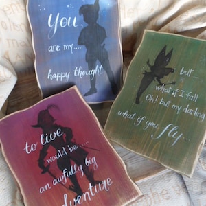 Peter Pan inspired Single & Multi pack silhouette sign Neverland Think happy thoughts Never grow up To live would be a big adventure