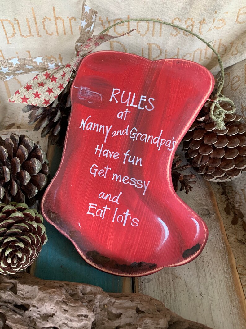 Handgefertigtes Gummistiefel-Schild, Regeln für Oma und Opa, maßgefertigte Holzplakette Bild 2