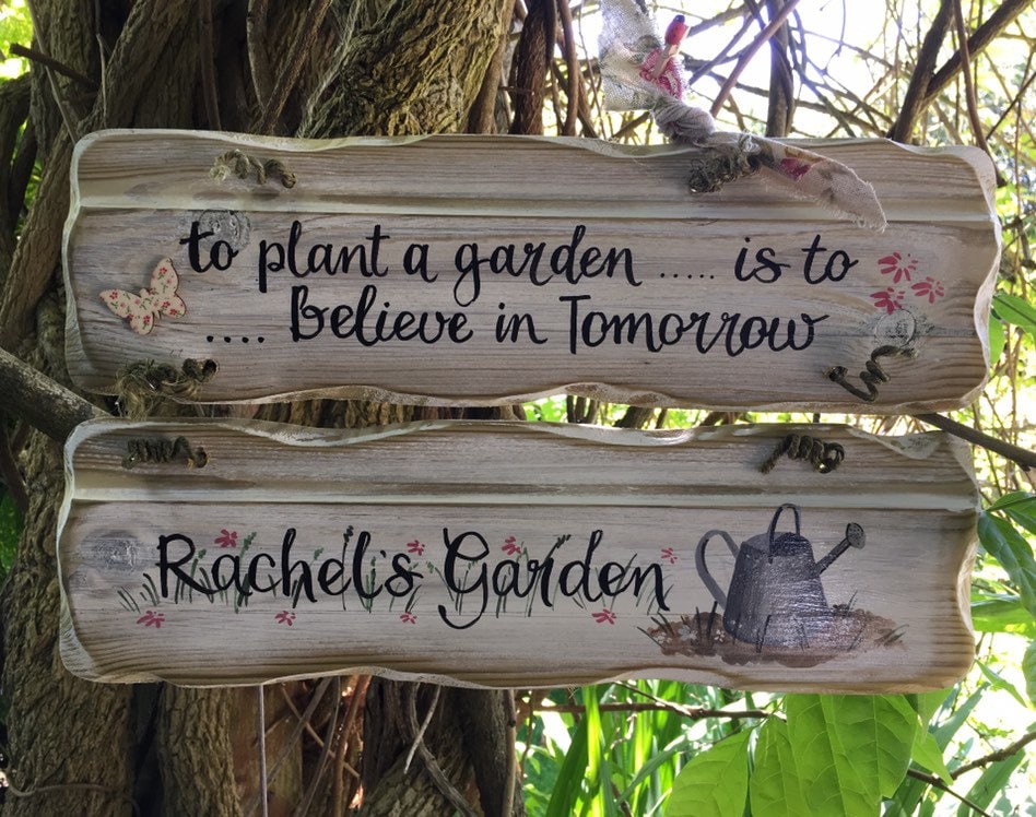 Custom Grandad&#39;s garden plaque. Unique birthday, anniversary & memorial gift. Trespassers will be composted sign. Handpainted custom sign