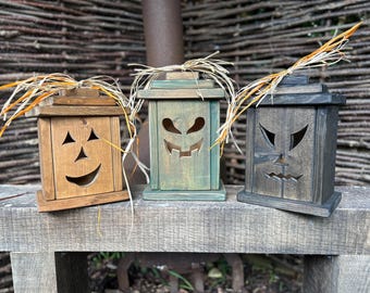 Rustic wood Jack o lantern, Custom Halloween wood pumpkin Handmade Halloween lantern Halloween decorations Trick or Treat wood lantern