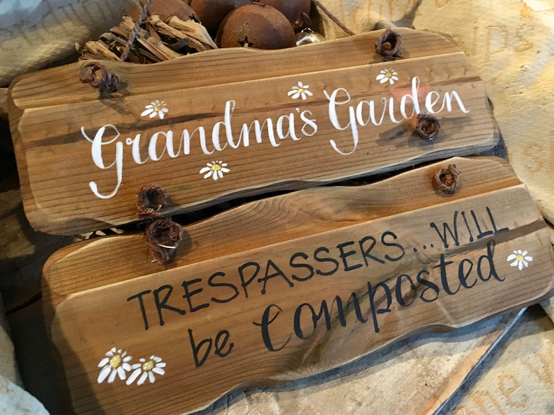 Custom Grandad's garden plaque. Unique birthday, anniversary & memorial gift. Trespassers will be composted sign. Handpainted custom sign image 8