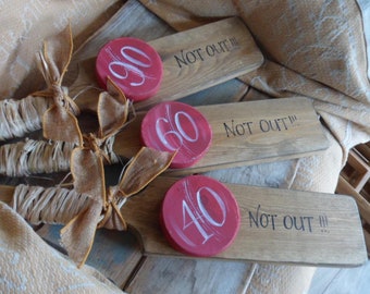 Sporting themed gifts for 21st 30th 40th 50th 60th 70th 80th Birthday gifts. 80 not out cricket bat and ball. Cricket themed birthday gifts