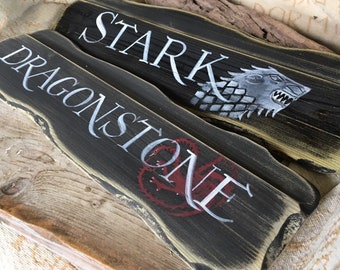 Custom Game of Thrones signpost mancave inspired sign ideas House Stark Targaryen Baratheon Lannister Greyjoy Winter is coming Arryn Tyrell