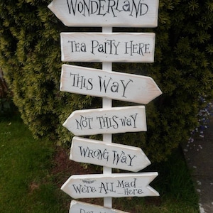 This way that way not this way Wonderland Fairytale Storybook signpost sign School reading corner Baby Nursery decor Custom wedding decor image 1