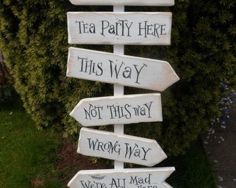 This way that way not this way Wonderland  Fairytale Storybook signpost sign School reading corner Baby Nursery decor Custom wedding decor