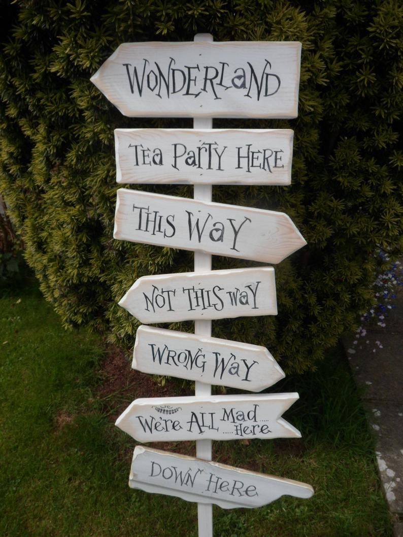 This way that way not this way Wonderland Fairytale Storybook signpost sign School reading corner Baby Nursery decor Custom wedding decor image 1