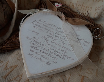 Rustic handmade wedding hearts, wedding favours & personalised thank you gifts  22cm shabby chic hearts. Every Love story,  be my bridesmaid