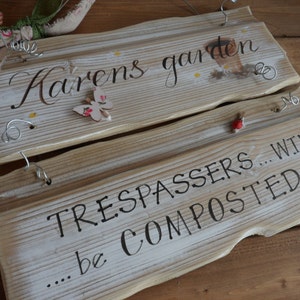 Custom Grandad's garden plaque. Unique birthday, anniversary & memorial gift. Trespassers will be composted sign. Handpainted custom sign image 7